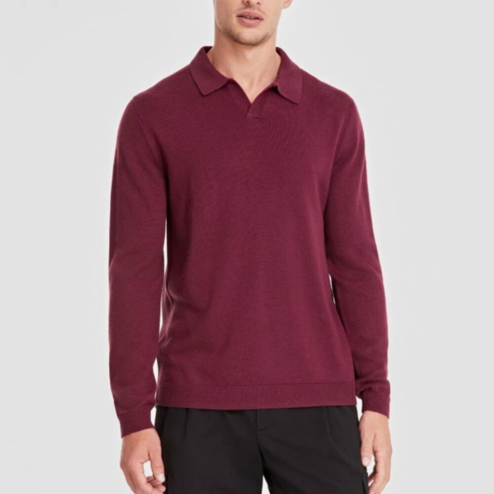 Alfani Men's Long Sleeve Johnny Collar Merino Sweater Berry Violet Size 3XL